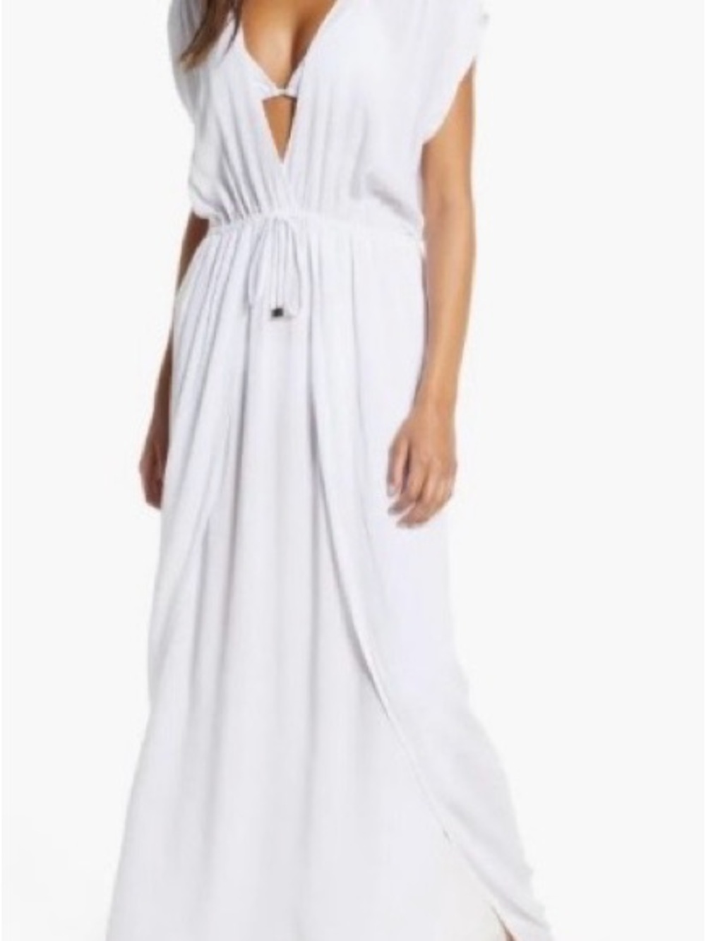 Elan Maxi White Swimsuit Cover-Up Dress V-neck Size M Beach Pool Resort